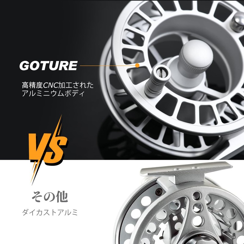 Goture Fly Reel, Large Arbor, Aluminum Alloy, Disc Drag, Left