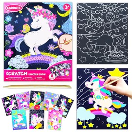 BAOXUE Scratch Art for Kids, Unicorns Black Rainbow Scratch Art Paper Set-Arts and Crafts & Supplies, DIY Activity & Party Games, Unicorn Art Gifts for Toddlers, Girls & Boys