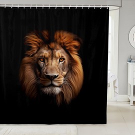 Lion Kids Shower Curtains,Wild Animals Wildlife Fur Bathroom Curtains for Girls Boys Women,Jungle Animals Hunting Brown Black Retro Waterproof Curtains,12 Hooks Suits,72" W x 72" L
