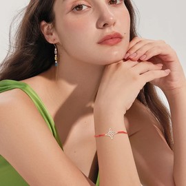 UNIFT Celtic Knot Bracelet For Women/Men Stainless Steel Witchcraft Pattern Celtic Knot Double Rope Bracelet Wiccan Amulet Geometric Jewelry (Red+Silver)