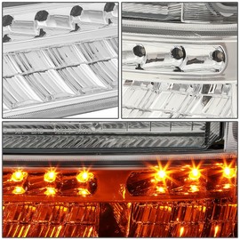 Pair of Headlight Assembly Turn Signal Lamps Compatible with 99-04 Ford F-250 F-350 SD / 00-04 Ford Excursion - Chrome Housing Clear Lens Clear Corner