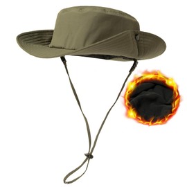 TOPEX XL/XXL Unisex Waterproof Outdoor Hat Winter Hats Warm Fleece Lining Safari Hat Fishing Hiking Boonie Hats UV Protection Sun Hats with Wide Brim and Chin Strap, tx94600_army green