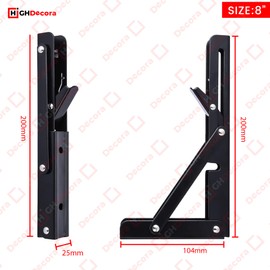 Highdecora Folding Shelf Bracket, 2 Pcs Heavy Duty Foldable Shelf Bracket Metal Wall Mounted Foldable Triangle Support Bracket for Table DIY Work Bench (Black, 8 inch)