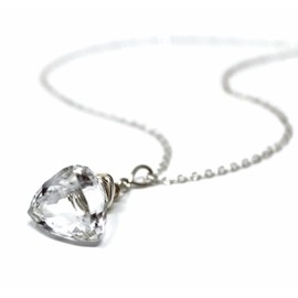 Crystal Quartz Necklace Sterling Silver Trilliant Clear Gemstone Faceted Briolette Pyramid - Select Length