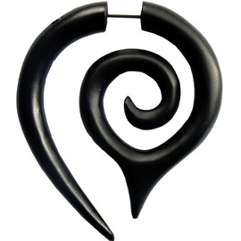 Chic-Net Tribal Maori spiral tip Earring Sono Wood Fake Piercing Earrings black stainless steel 1 mm