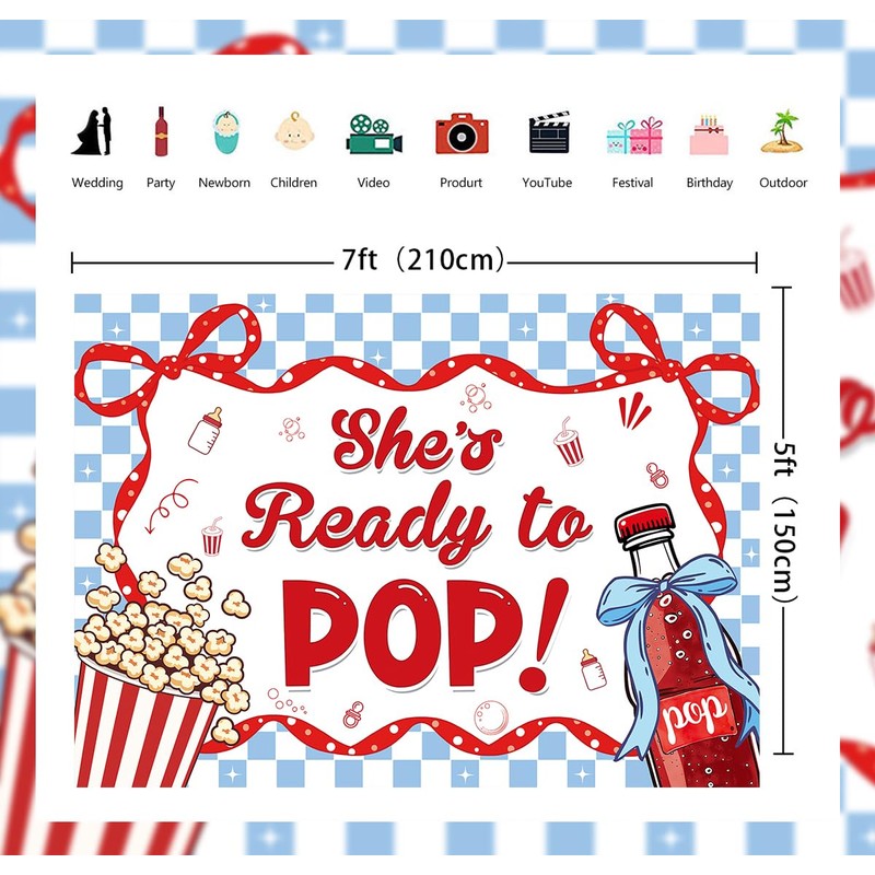 She's Ready to Pop Backdrop Coquette Retro Soda Baby Shower