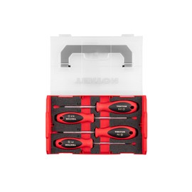 TEKTON Phillips and Slotted Screwdriver Set with Mini Stacking Tool Box - 4 Inch Shanks, 4-Piece (#1-#2, 5.5-6.5 mm) | DWZ90604