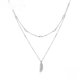 PAHALA 925 Sterling Silver Wave Shiny Wheat Ears Crystals Pendant Necklace