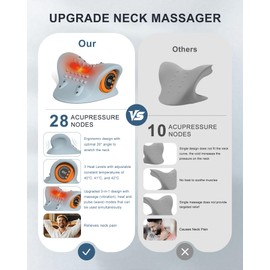 Holniva 2025 Upgraded Neck Massager Device with Heat, Pulse & Vibration, 3 Modes, Ergonomic Design, Portable Neck and Shoulder Massager for Deep Tissue Relaxation, Shoulder, Back Comfort (Gray)