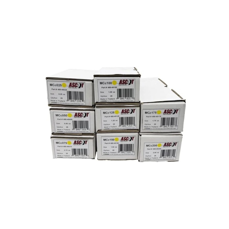 Ascot MC Style Coated Lead Clip-On Wheel Weight Bundle .25oz-2.00oz
