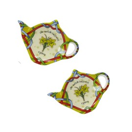 Welsh Daffodil Teabag Holder Set - Irish Tea Bag Coaster Wales Teapot Shaped Resting Caddy Saucer Made of New Bone China (2)