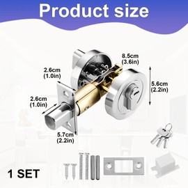 1Pcs Locks Internal, Lock for Bedroom Door, Zinc Alloy Locks with Keys, Front Door Lock for 35-50mm Front Doors, Passage Doors(Silver)