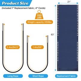 Ostlttyn Zero Gravity Chair Replacement Fabric Kit, 21" W x 63" L Repair Cloth with Replacement Bungee Cord for Anti Gravity Folding Lounge Lawn Beach Sling Chair, Blue