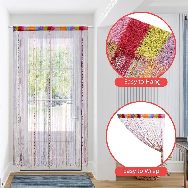 Ousuwo Rainbow Sparkle Thread Curtain for Doorway & Background Decor