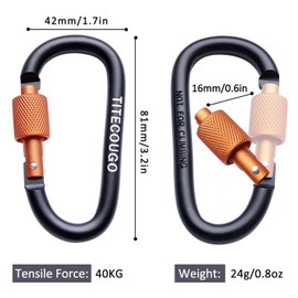 TITECOUGO Aluminum Alloy D-Ring High Strength Carabiner Key Chain Clip Hook For Camping Hiking (Not for Climbing) Black Orange
