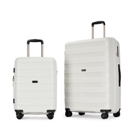 GinzaTravel PP material 2-piece expandable luggage sets with Spinner Wheels， Suitcase with TSA Lock，Large Luggage for Family Travel carry on 20+28，White color