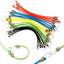 20 Pack Heavy Duty Bungee Cords with Hooks - 10 Inch Adjustable Rubber Straps for Camping, RV, Bike, Luggage (Green, Blue, Orange, Yellow, Black)