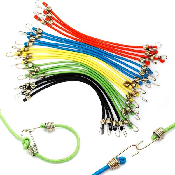 20 Pack Heavy Duty Bungee Cords with Hooks - 10