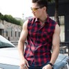 LOGEEYAR Men Plaid Sleeveless Shirt Leisure Button Down Vest Shirt