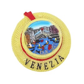 KUSTOM ART 3D Resin Fridge Magnet Venice Gondola Hat Rialto Bridge and Gondola Souvenir Gift Home Kitchen Collectors Diameter 6.5cm