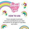 Baked With Love Unicorn And Rainbow Cupcake Decorations, Edible Sugar