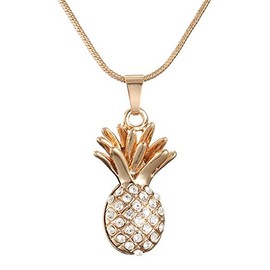 Goldenchen Fashion Jewelry Cute Pendant Necklace for Women Adjustable Rhinestone Pineapple Pendant Necklace (Gold)