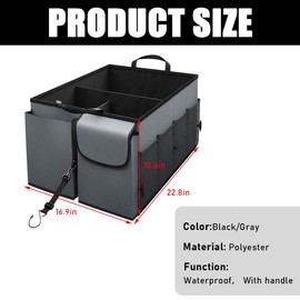 Ohleats Car Trunk Organizer, Large Capacity Auto Storage Organizer with Elastic Straps, Collapsible Multi Compartment Trunk Organizer for Cars, Sedans and SUVs, Car Accessories (Gray)