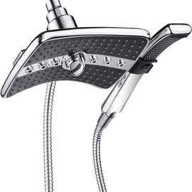 BRIGHT SHOWERS Dual Shower Head Combo Set with Two Spray Settings Each, Fixed and Handheld Shower Heads, Premium Face Plates Fully Finished with Brushed Nickel - Color: Chrome