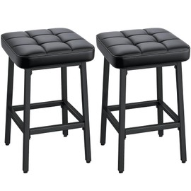VECELO Modern Counter Height Bar Stools Set of 2, 24" PU Leather Upholstered Counter Stools with Metal Frame, Backless Square BarStools Bar Chairs for Kitchen Island, Black