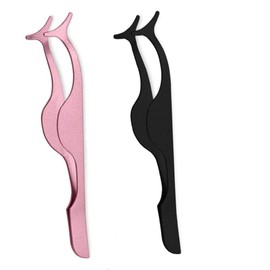 2 PCS False Eyelash Extension Tweezers Eyelshes Applicator Tool Stainless Steel Remover Clip Nipper (Black and Pink)