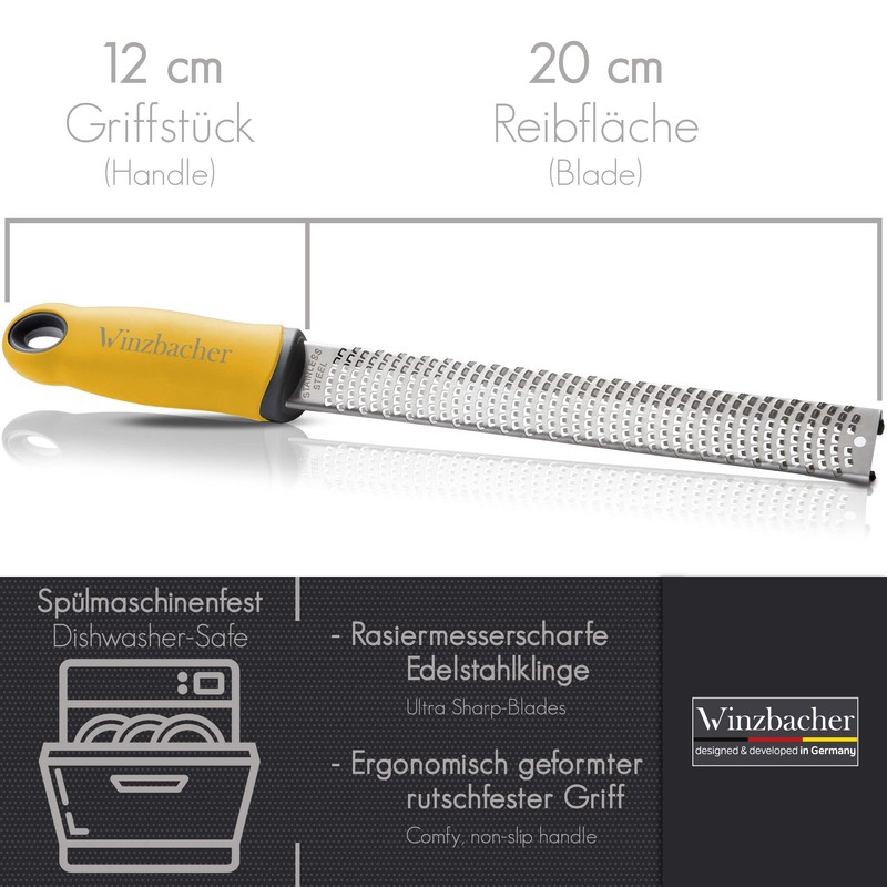 Winzbacher® Premium Zester, Parmesan/Lemon/Nutmeg/Ginger Grater and Much More, Razor-Sharp Stainless