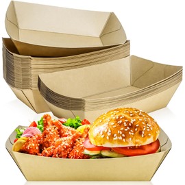 MotBach 30 Pack 5LB Extra Large Paper Food Trays,Disposable Grease Resistant Paper Food Boat Heavy Duty Paper Food Serving Tray for BBQ Parties Picnics Tacos Nachos Fries Hamburger Hot Dogs Popcorn