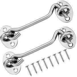 2pcs Hook and Eye Latch, 4 Inch Eye Latch, Gate Hook Lock Stainless Steel Heavy Duty Gate Latch with Screws for Door,Gate,Window(100mm)