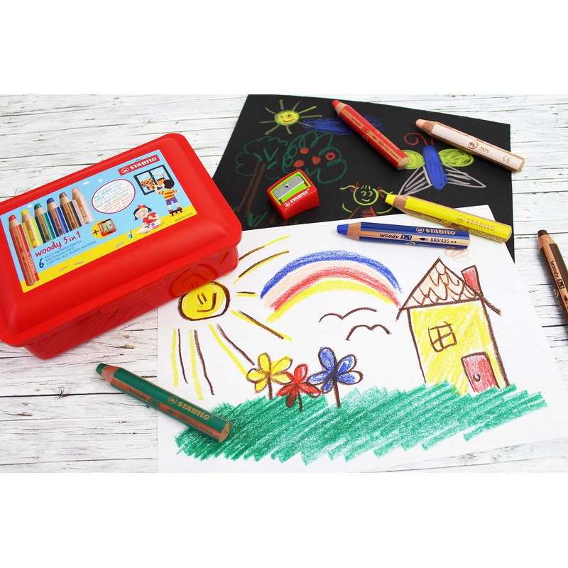 Stabilo Woody 3-in-1 Coloured Pencil, Watercolour and Wax Crayon, multicoloured