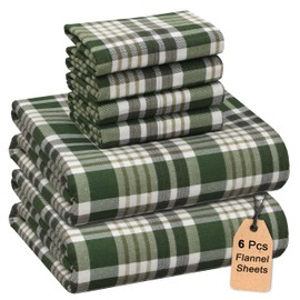 RUVANTI Flannel Sheets Full Size 6 Pcs - 100% Cotton Double Brushed Bed Sheets, Deep Pockets 16 Inches, All Seasons Breathable, Extra Soft & Comfy Full Size Sheets Set, Olive Brown