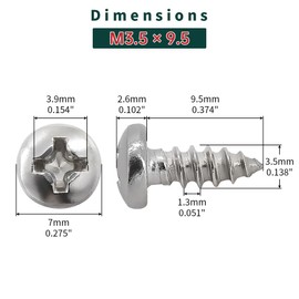 #6 x 3/8" Pan Head pan Head Wood Screws 100 Pcs 18-8 (304) Stainless Steel Pan Head Phillips Drive Self Tapping Screws, Bright Finish, No Coating, Fayeploo