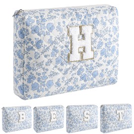 JOVAKIT Makeup Bag Cosmetic Bag for Women, Cute Christmas Gifts Floral Coquette Make Up Bag, Floral Flowers Coquette Travel Toiletry Bag, Zipper Make Up Pouch Organizer Trendy Stuff (Blue H)
