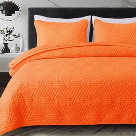 Whale Flotilla Soft California King Size Quilt Set for All Seasons, 3-Piece Ultrasonic Bedding Set, Lightweight Reversible Bedspread, Coverlet, Bed Cover with 2 Pillow Shams, Orange