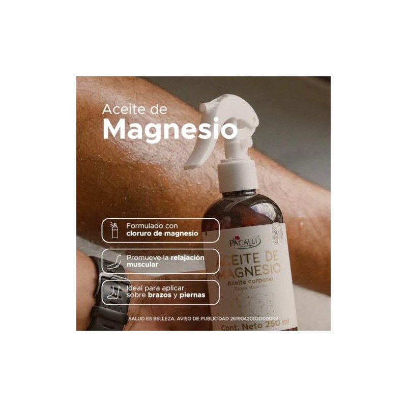 Pacalli Aceite de Magnesio con Cloruro de Magnesio para Masaje,