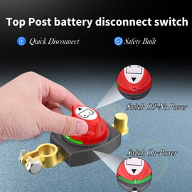 Top Post Battery Disconnect Switch 12V-48V Power Isolator Cut Off Shut Off for Auto Car RV Boat Truck Vehicle (Negative,ON-Off)