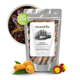 Nelson's Tea Mango Passionfruit - Black Loose Leaf Tea - Irresistable Blend of Black Tea, Dried Mango, Cornflowers, Marigold Petals, and Safflower - Fruit Tea Loose Leaf (2 oz)