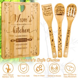BAIEGOED Bamboo Chopping Board with 3 Spoons – Eco-Friendly Kitchen Gift for Mum, Grandma & Aunt, Perfect for Mother’s Day Birthday & Christmas Presents Set, 30.5×22.5×2.5cm