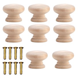 LGYUWER 8 Pcs Round Wooden Drawer with Screws Natural Solid Wood Cupboard Knobs for Chest of Drawers Wooden Door Knobs Cupboards Wood
