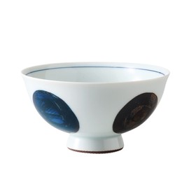 Hasami Ware 74013 Rice Bowl, Large, Rust Round Crest, Blue, Made in Japan