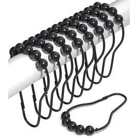 KEMSHIRE Black Shower Curtain Hooks Rust Proof (Set of 12) - Stainless Steel Shower Curtain Rings with Effortless Gliding Roller Balls - Easy to Install Shower Hooks