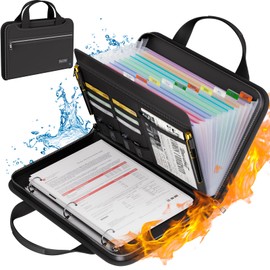 Tamfile Tamfile Fireproof Accordion File Organizer with Handle, 13 Pocket Expanding File Folder with Zipper & Labels, File Folder with 3 Ring Binder, Multi Pockets Paper Organizer Folder for Letter A4 Files