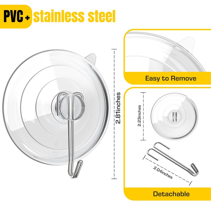 Hangerspace Suction Cup Hooks, Upgrade 2.5 Inches Clear PVC Suction