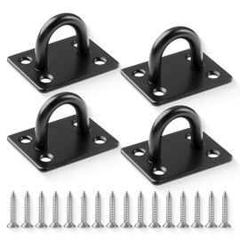 Hawpasy 4PCS M6 Eye Plate Heavy Duty, Stainless Steel M6 Oblong Pad Eye Plates Black Staple Ring Ceiling Hooks Marine Hardware with Screws, U-Shaped Ring Hook for Wall Ceiling, Line Suspension etc.