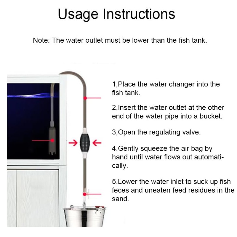disclean Aquarium Siphon Water Changer Kit Manual Gravel Vacuum with
