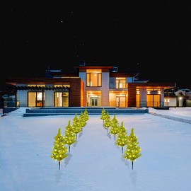 Winkstar 6 Set Small Christmas Tree with Warm White Christmas Lights for Outdoor Christmas Decorations,Wired Electric Powered Decor Christmas Tree for Holiday Outside Pathway Garden Yard